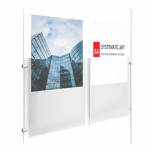 Acrylic Portrait Dual Pocket Display This dual hanging acrylic sign holder is designed to display two 8-1/2” X 11” signs or graphics side by side. This acrylic display holder is hung with the use of side clamps that work with our tensioned displays, ca
